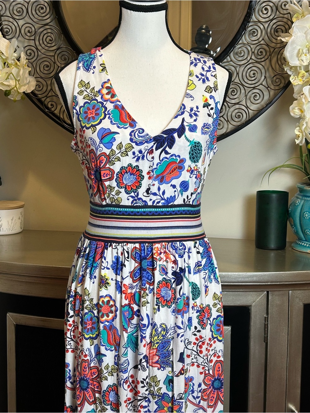 Milly White V-Neck Maxi Dress with Multicolor Floral Print - Picture 2 of 12